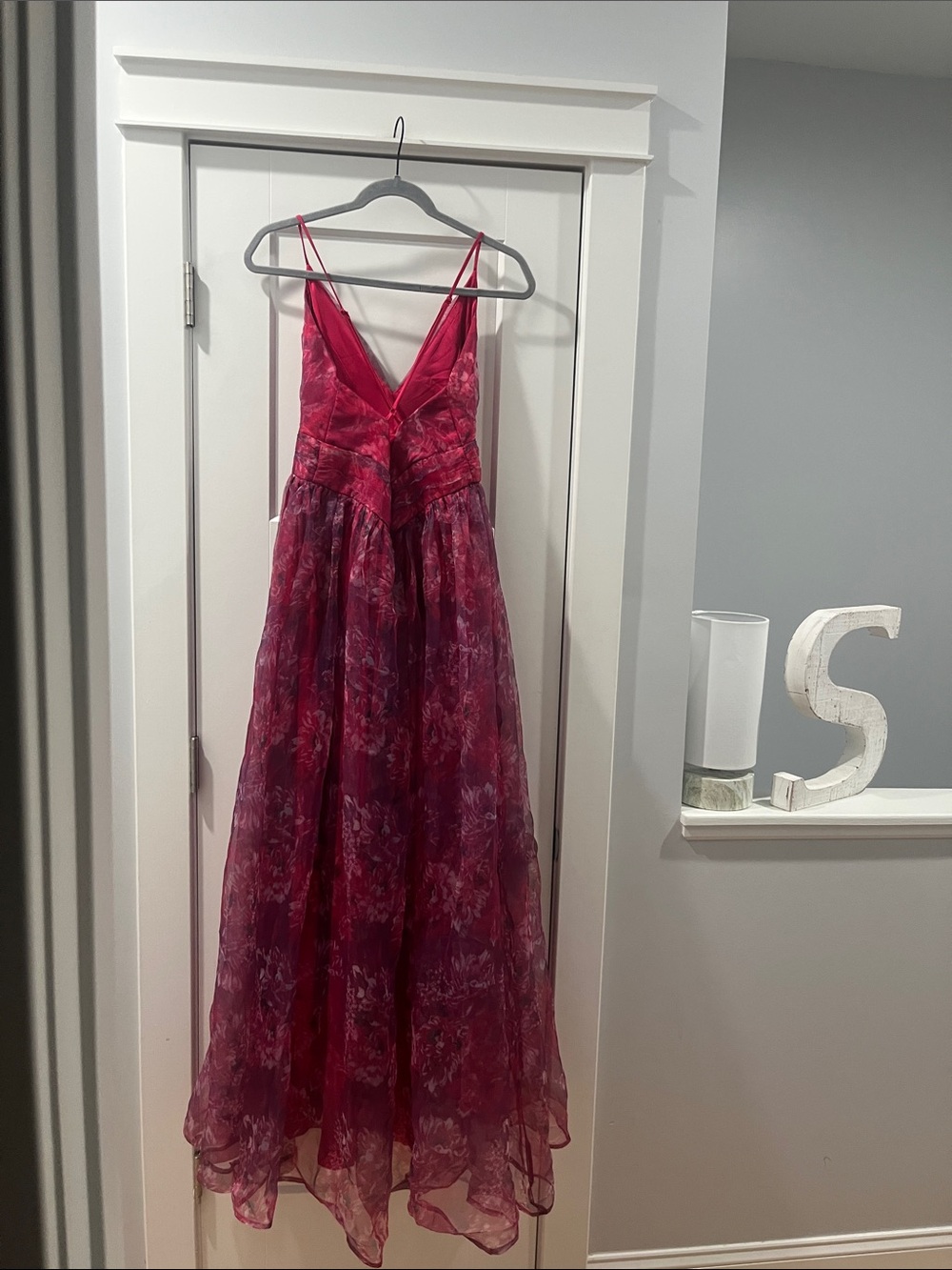 Lulus XL Romance That Wows Magenta Floral Print Organza Maxi Evening Prom Ball - Picture 3 of 17